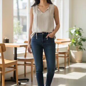 (F-168)Croft & Barrow Womens Beige Sleeveless Blouse Size S Lace Shoulder Casual